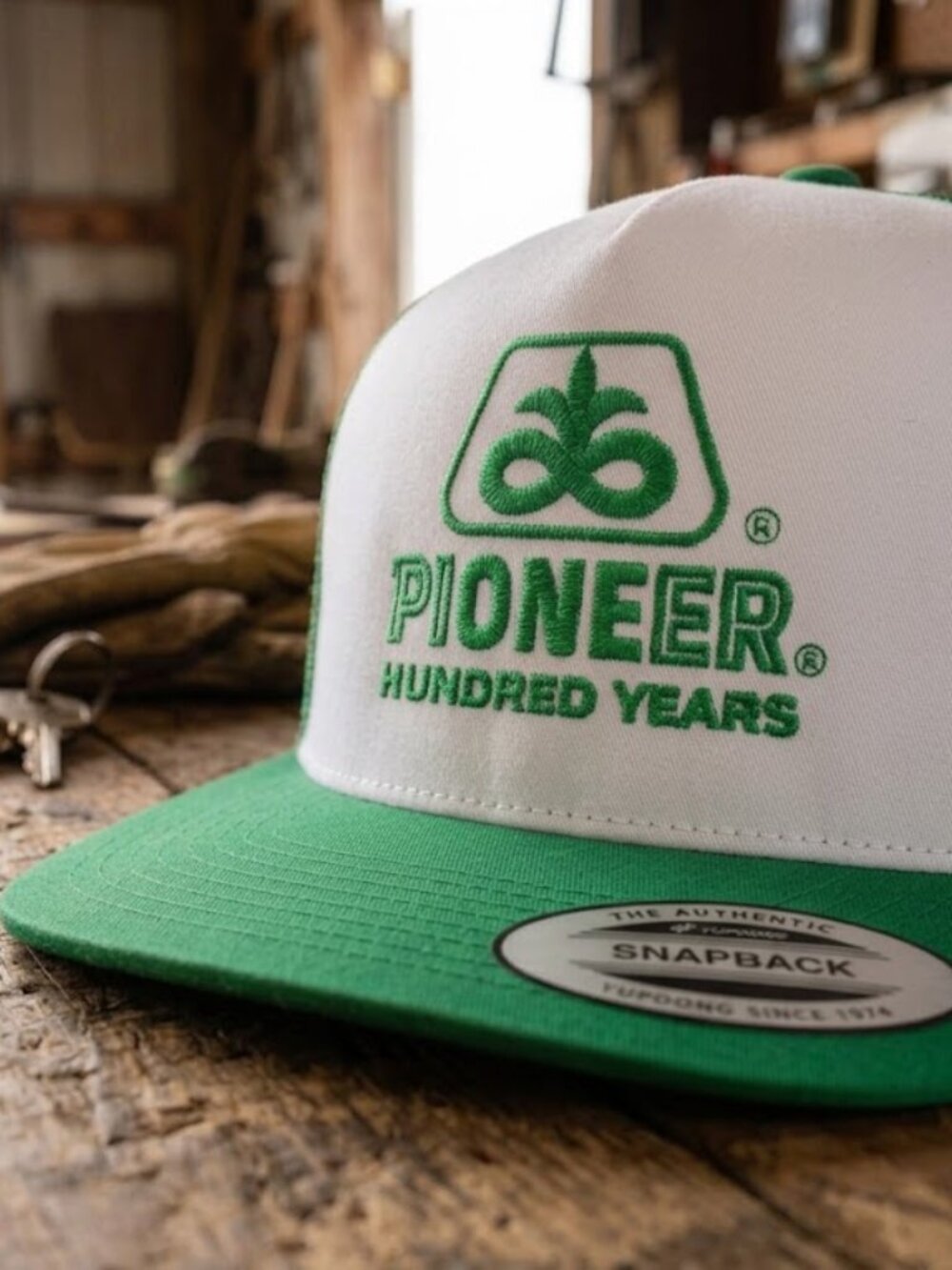 Vintage Pioneer Seed Hat Hundred Years Corn Farm Embroidered Yupoong Green Cap